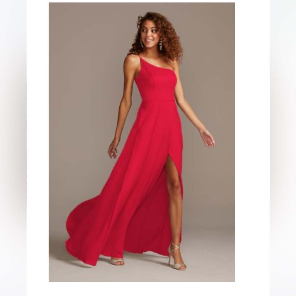 Crepe-Back Satin One-Shoulder Scarlet Dress